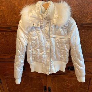White down  bomber jacket w/ fur trimmed hood